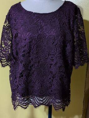 Simply Emma Purple Crochet Lace Short Sleeve Blouse